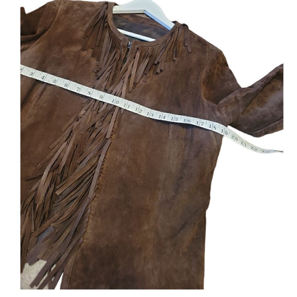 Vintage Adler Collection Brown Suede Leather Fringe Jacket Western Style L - Picture 10 of 14